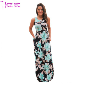 Neartime Navy Mint Floral Print Floral Boho Long Maxi Dress Beach Sundress